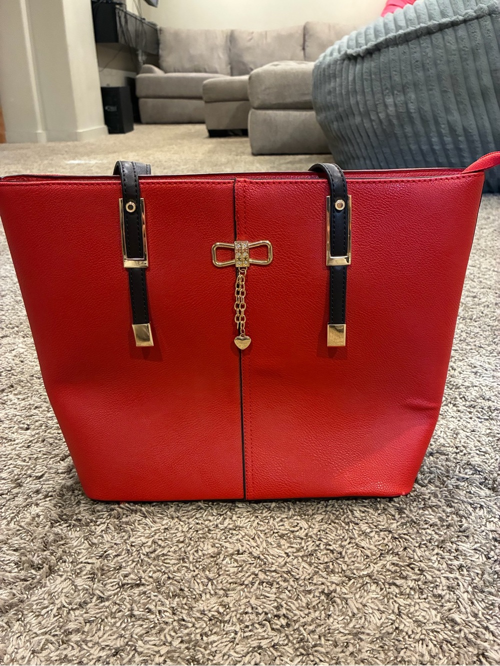 PortoVino Red Women's Tote Bag with Gold Accent Insulated For Hiding Beverages - Picture 2 of 16